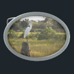 Great Egret Bird at Viera Wetlands Belt Buckle<br><div class="desc">A beautiful great egret poses for a photograph on a palm tree stump at the Viera Wetlands in Florida on a belt buckle</div>