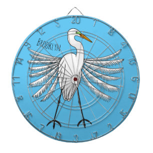 Great egret bird cartoon illustration dart board