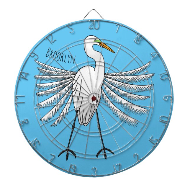 Great egret bird cartoon illustration dart board (Front)