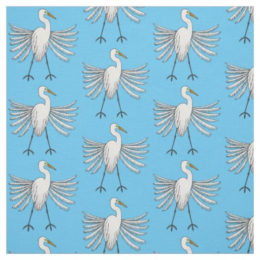 Great egret bird cartoon illustration  fabric