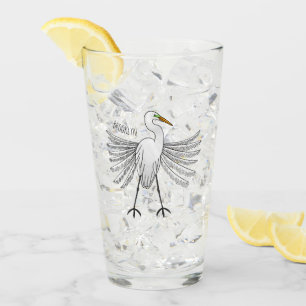Great egret bird cartoon illustration glass