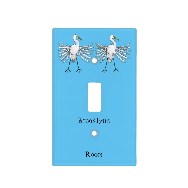 Great egret bird cartoon illustration light switch cover (Front)
