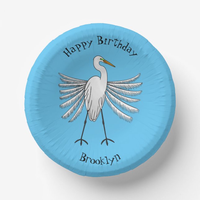 Great egret bird cartoon illustration  paper bowls (Front)