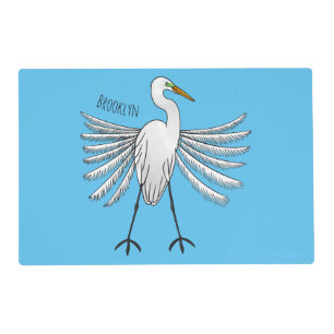 Great egret bird cartoon illustration placemat
