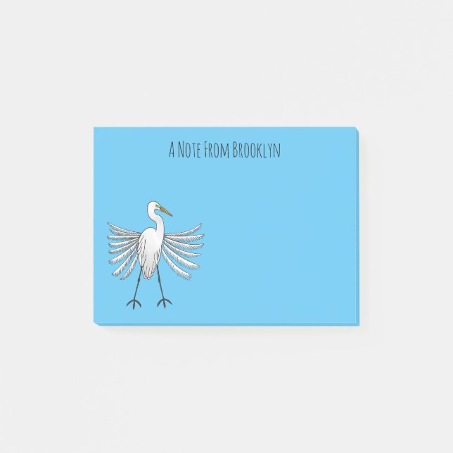 Great egret bird cartoon illustration   post-it notes (Front)