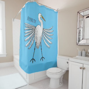 Great egret bird cartoon illustration shower curtain