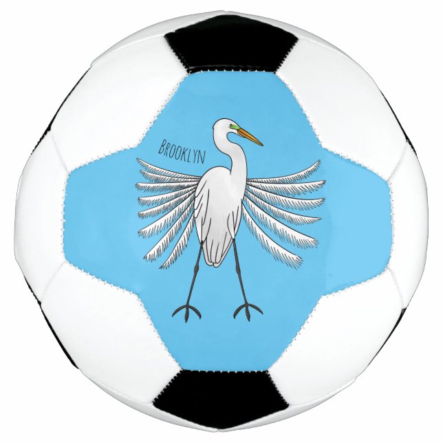 Great egret bird cartoon illustration  soccer ball (Front)