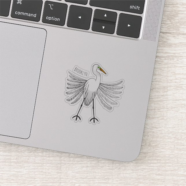 Great egret bird cartoon illustration  sticker (Detail)