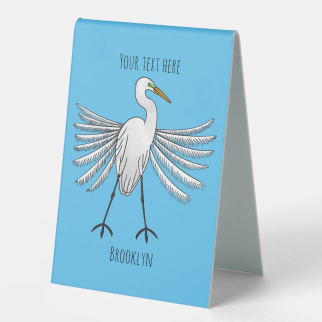 Great egret bird cartoon illustration  table tent (Front)