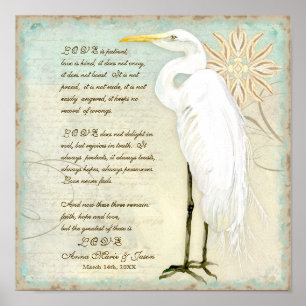 Great Egret Coastal Beach - Wedding Personalized Poster