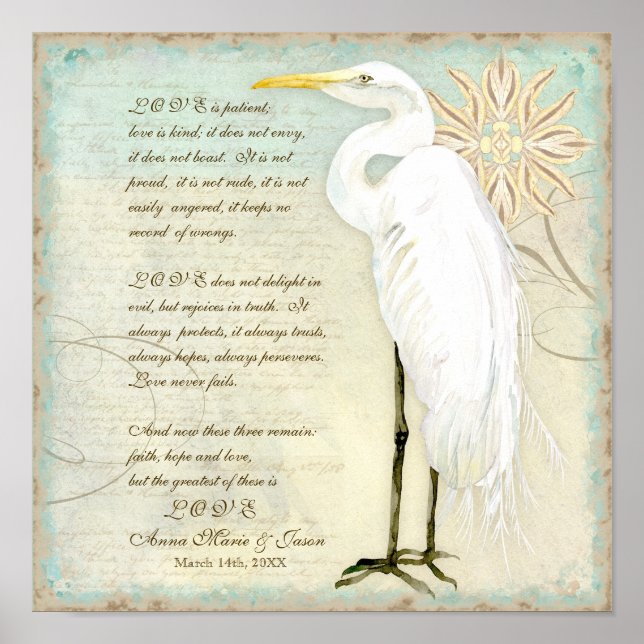 Great Egret Coastal Beach - Wedding Personalized Poster (Front)