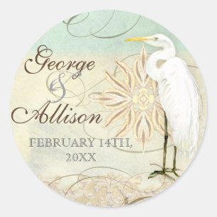 Great Egret Coastal Beach - Wedding Sticker Seal