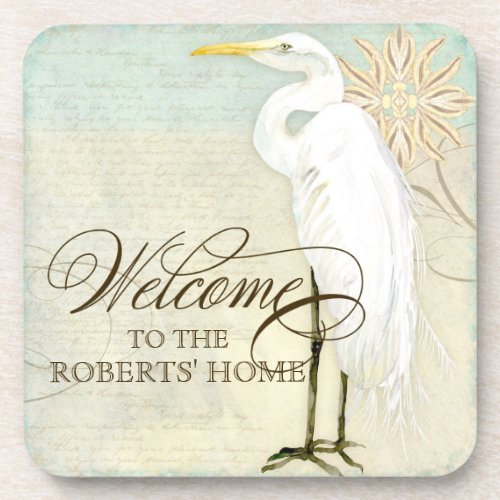 Great Egret Coastal Beach _ Welcome to our Home Coaster