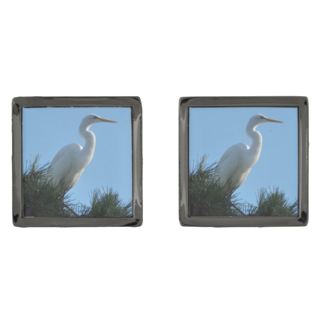 Great Egret in Sunny Florida Cufflinks (Front)