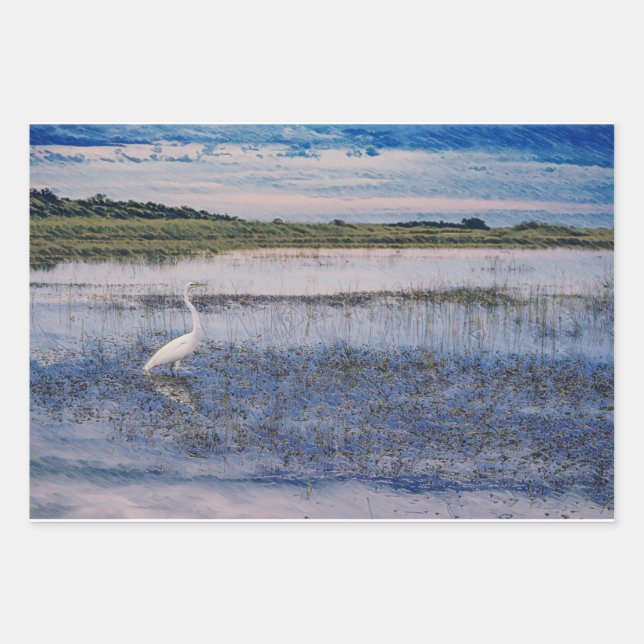Great Egret in the Wetlands Wrapping Paper Sheets (Front 3)