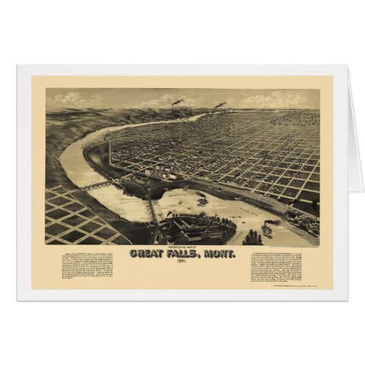 Great Falls, MT Panoramic Map - 1891 Cards (Front Horizontal)