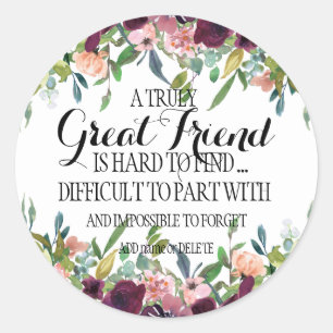 Great Friend thank you Bestie appreciation bff Classic Round Sticker