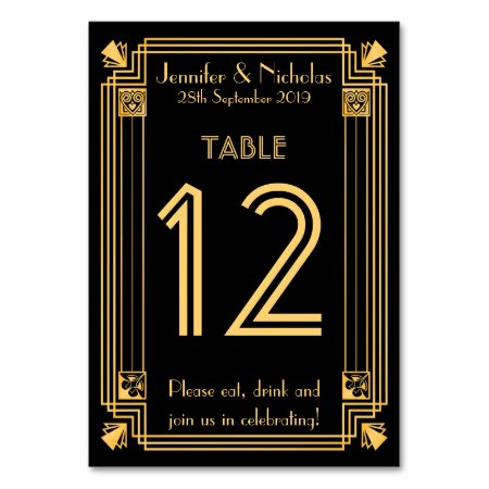 Great Gatsby 1920s Art Deco Wedding Table Number