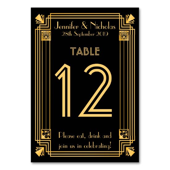 Great Gatsby 1920s Art Deco Wedding Table Number