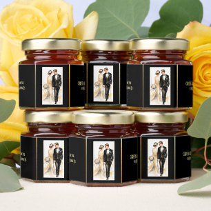 Great gatsby 1920's bride groom black gold honey jar favors