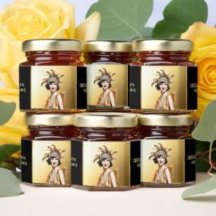 Great gatsby 1920's flapper girl black gold honey jar favors
