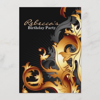 Great Gatsby Abstract Flourish Black And Gold Leaf Invitation by WhenWestMeetEast at Zazzle
