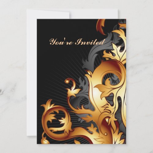 great gatsby abstract flourish black and gold leaf invitation