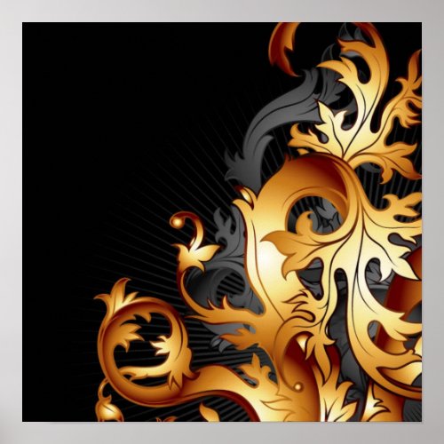 great gatsby abstract flourish black and gold leaf poster