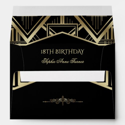 Great Gatsby Art Deco 18th Birthday Return Address Envelope