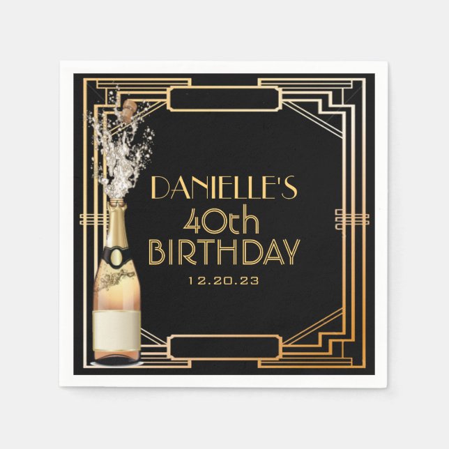 Great Gatsby Art Deco Birthday Personalized Napkin (Front)