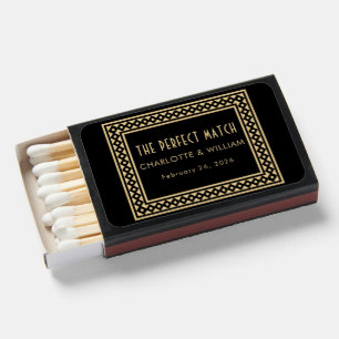 Great Gatsby Art Deco Black Gold Monogram Wedding Matchboxes