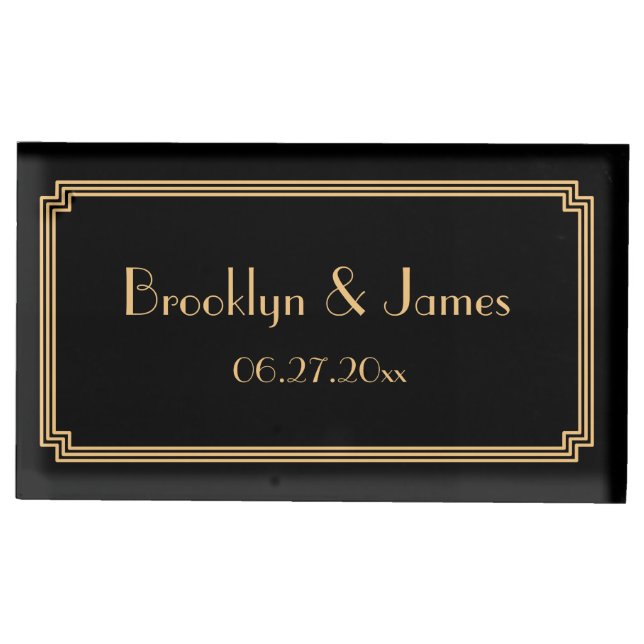 Great Gatsby Art Deco Black Gold Table Card Holder (Front)