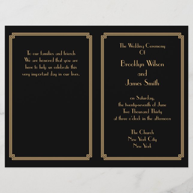 Great Gatsby Art Deco Black Gold Wedding Programs (Front)