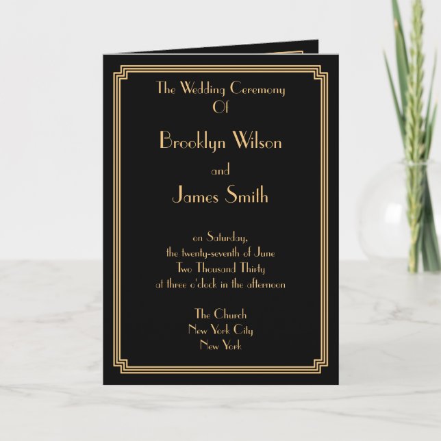 Great Gatsby Art Deco Black Gold Wedding Programs (Front)