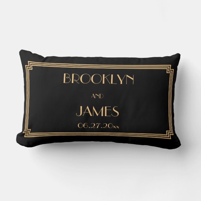 Great Gatsby Art Deco Black Lumbar Wedding Pillows (Front)