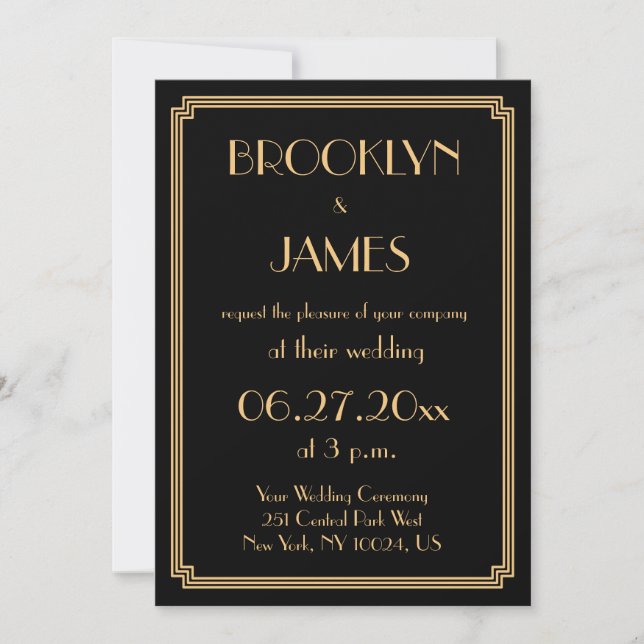 Great Gatsby Art Deco Black Wedding Invitations (Front)