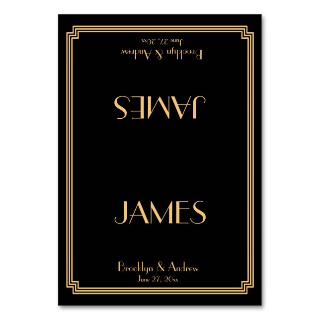 Great Gatsby Art Deco Black Wedding Place Cards (Front)