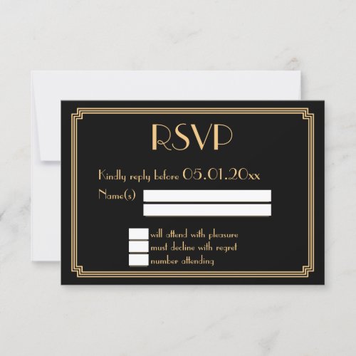 Great Gatsby Art Deco Black Wedding RSVP Cards