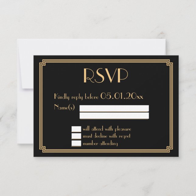 Great Gatsby Art Deco Black Wedding RSVP Cards (Front)