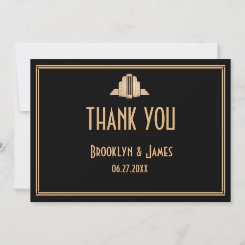 Great Gatsby Art Deco Black Wedding Thank You Card