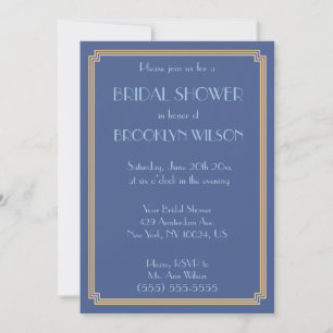 Great Gatsby Art Deco Blue Bridal Shower Invites