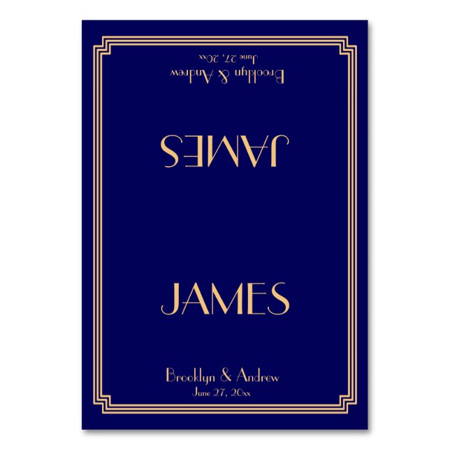 Great Gatsby Art Deco Blue Wedding Place Cards (Front)