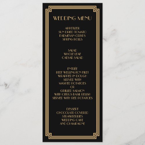 Great Gatsby Art Deco Gold Black Wedding Menu