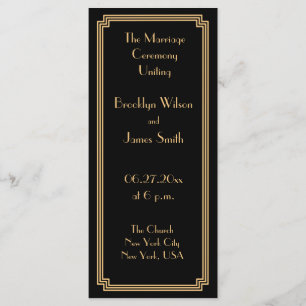 Great Gatsby Art Deco Gold Black Wedding Programs