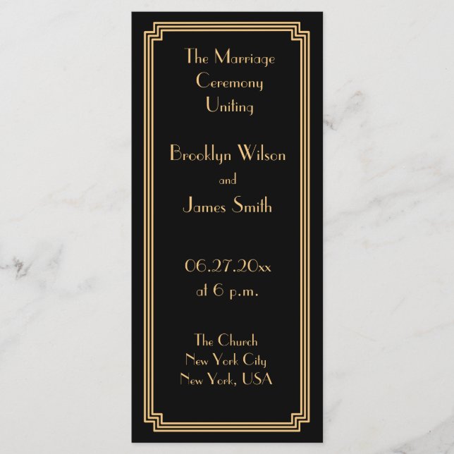 Great Gatsby Art Deco Gold Black Wedding Programs (Front)
