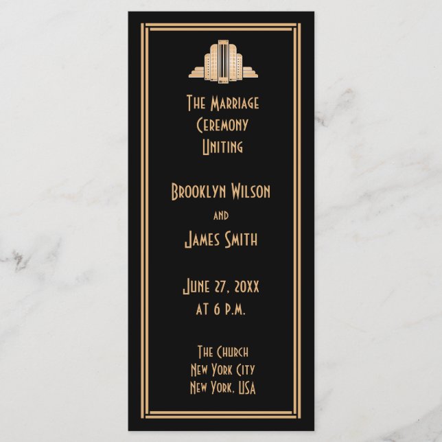 Great Gatsby Art Deco Gold Black Wedding Programs (Front)