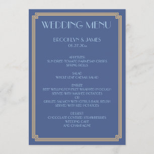 Great Gatsby Art Deco Gold Blue Wedding Menu