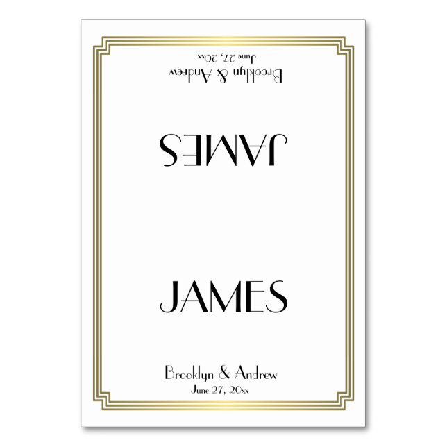 Great Gatsby Art Deco Gold Wedding Place Cards (Front)