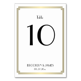 Great Gatsby Art Deco Gold Wedding Table Numbers Card