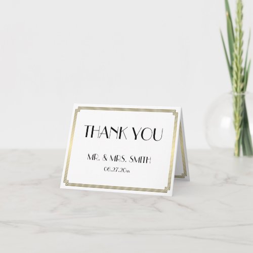 Great Gatsby Art Deco Gold Wedding Thank You Card